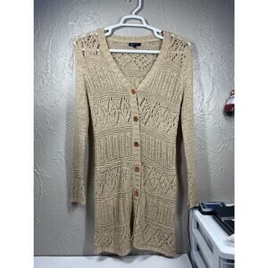 BCBG Max Azria Tan Cardigan Button Front Sweater Open weave size‎ large